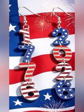Patriotic Number Drop Earrings — Red, White & Blue